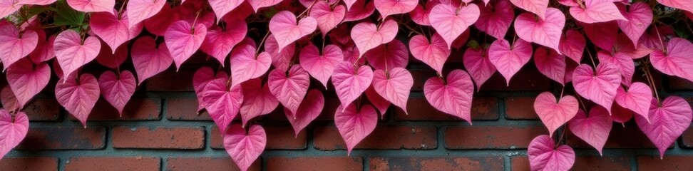 Pink variegated Trachelospermum asiaticum vines on brick, Trachelospermum asiaticum, pink