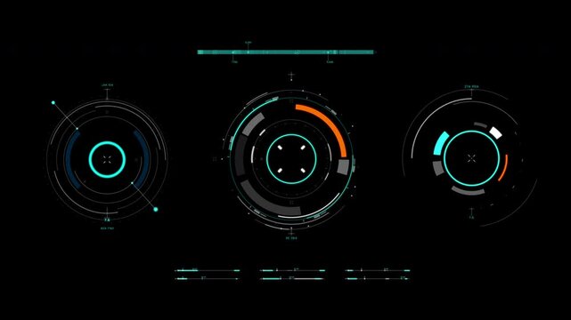 Circle shape rotate universal Technology Line and frame Video overlay futuristic HUD Head up display interface template with basic geometry line element. Video template widescreen aspect ratio