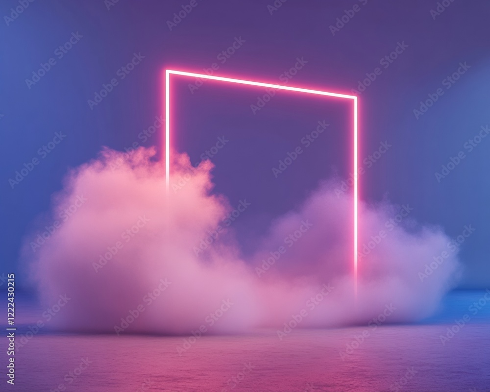Fototapete neon avant-garde ai glowing frame with vapor cloud - futuristic tech design and virtual connectivity