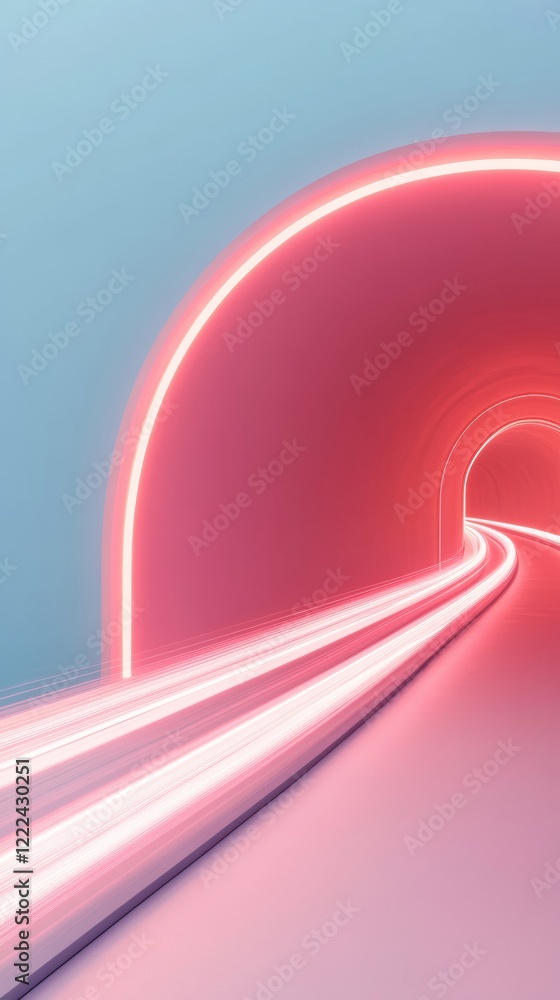 Poster Neon Aesthetic Tunnel of AI Bright Pink Light Trail Illustrating Speed and Efficiency in Data Processing for Digital Transformation and Smart Tech Industries