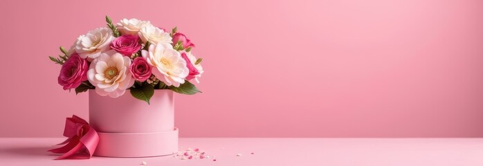 Delicate bouquet flowers beautifully arranged in a chic box, wonderful gift for Valentine's Day, birthdays and Mother's Day.