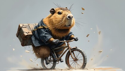 Capybara on Vintage Bicycle with Luggage