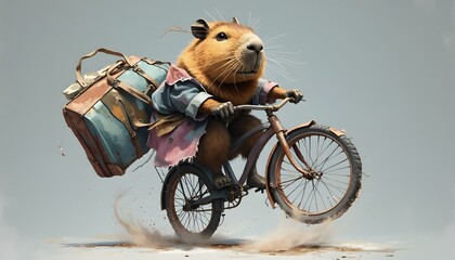 Capybara Cycling Adventure  Vintage Bicycle  Luggage  Dust