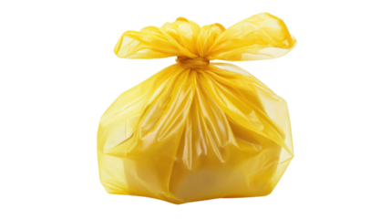 Yellow garbage trash bag on transparent background