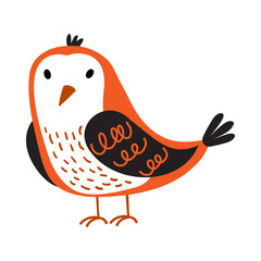 Whimsical bird doodle illustration. For children books, greeting cards, stickers, prints, greeting cards. Vector illustration