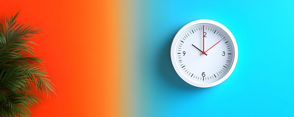 Naklejka premium Tropical clock wall, two tone background