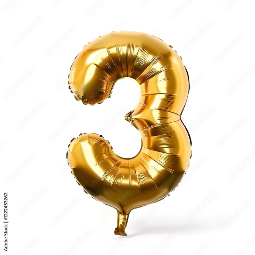 Fototapete a shiny gold balloon in the shape of the number three 