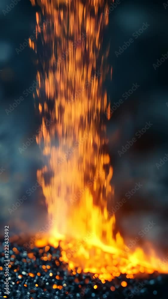 Poster erupting flames and glowing embers create a captivating display of fire and heat in a darkened envir