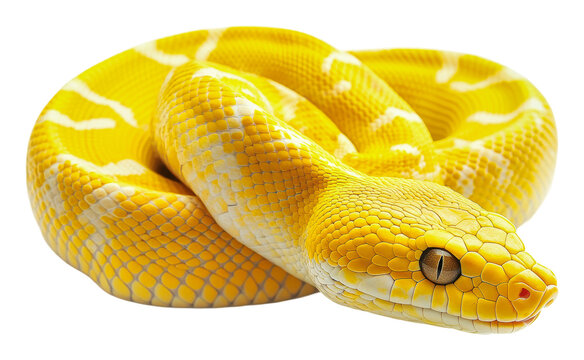PNG Bright yellow python curled in a resting position