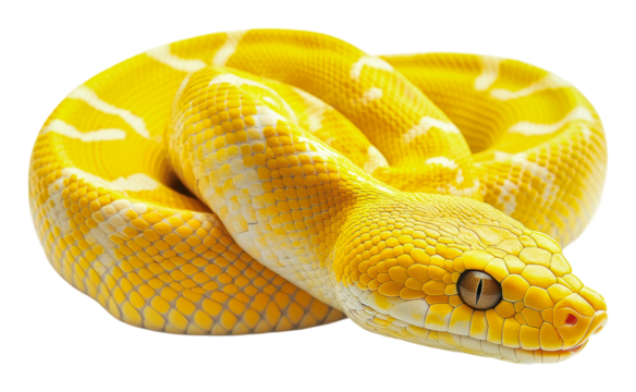 PNG Bright yellow python curled in a resting position