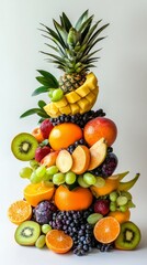 A Colorful Tower of Fresh Fruits: A Vibrant Display of Nature's Bounty. A Stunning Composition of Seasonal Fruits, Perfectly Arranged to Showcase the Beauty and Health Benefits of Nature's Gift.