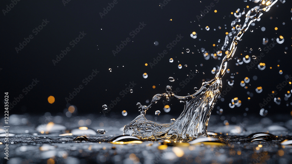 Poster liquid dance: water droplets splash and dance against a dark background, creating a dynamic and visu