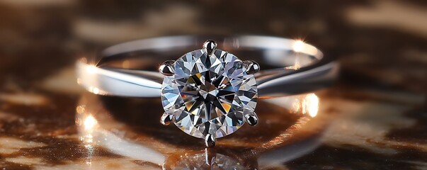 Stunning diamond ring with a radiant sparkle on a luxurious marble surface