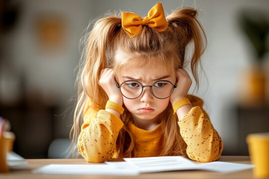 A student sitting in an empty classroom, staring at a report card on the desk in front of them, their expression heavy with disappointment