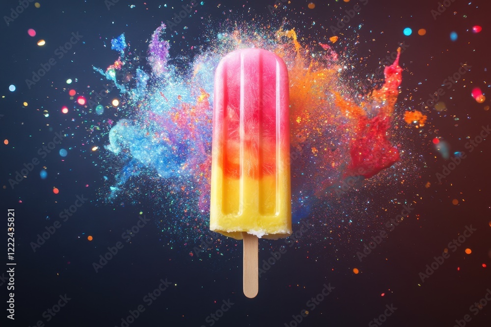Poster a colorful ice cream stick with a splash of color on it