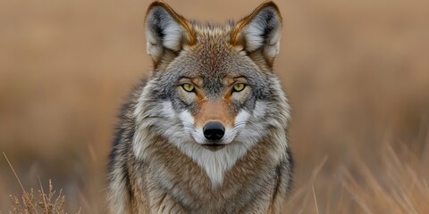 Obraz premium Majestic Gray Wolf Portrait in Autumn Field