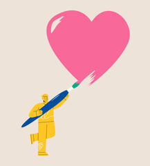 Man paint heart symbol. Colorful vector illustration