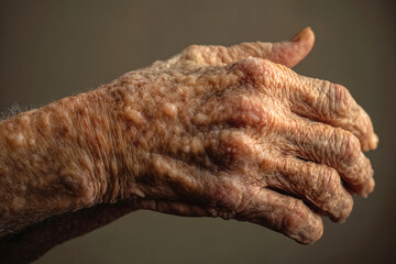 Fototapeta premium Close-up of the hand of a person with leprosy disease.