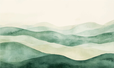 Warm green watercolor texture on paper. A minimalist series of wavy lines	
