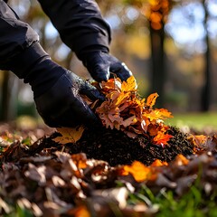 Person Collecting Colorful Autumn Leaves in a Park Setting