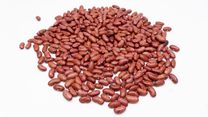 Red beans or kidney beans or Kacang Merah  are mixed into rendang or for red bean soup. Isolated white background. Selective focus. top view