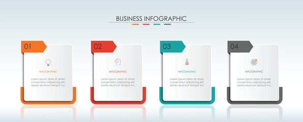 Vector business infographic with 4 steps. Used for presentation, information, education, connection, marketing, projects,