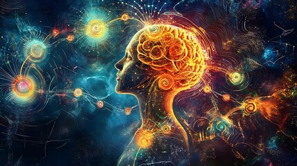 Evolution of Thought Vibrant Portrayal of Psychological Progression and Intricate Cognitive Processes Through Symbolic Pathways