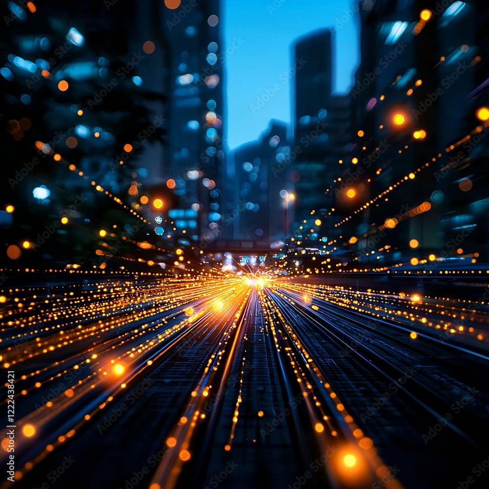 Aufkleber dynamic light trails in urban setting at dusk with abstract effect