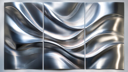 Set abstract banners with smooth shiny silver waves