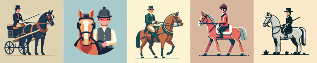 Vector collection of a person riding a horse