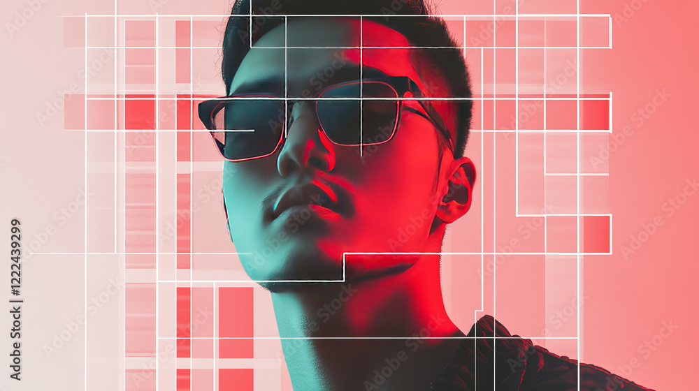 Aufkleber poster design template in trendy y2k style with grid perspective pattern and objects. vector set of 