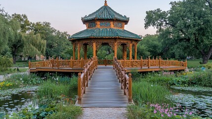 Obraz premium Serene Asian-Inspired Garden Gazebo