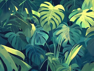 seamless pattern with green leaves