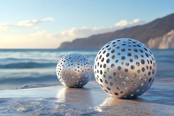Abstract blue spheres, fluid design, 3d render, Generative AI