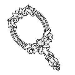tattoo and t-shirt design black and white hand drawn mirror engraving ornament premium vector	
