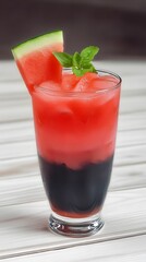Refreshing Watermelon Basil Two Layered Drink in Glass