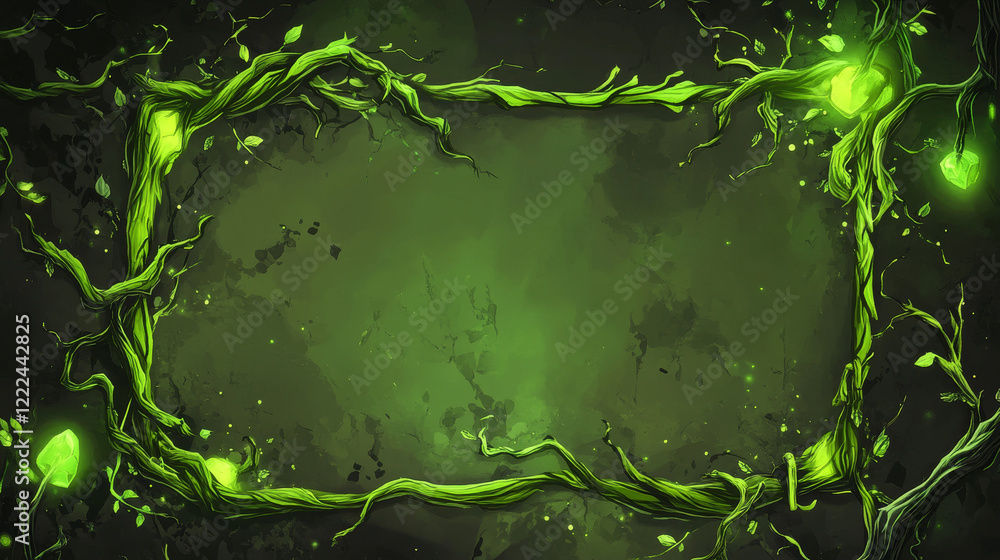 Poster spooky dry liana vines with glow and twisted branches in form of square, rectangle and oval frame fo