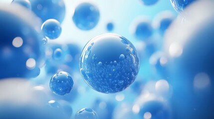 Abstract blue bubbles, dynamic design, 3d render, Generative AI