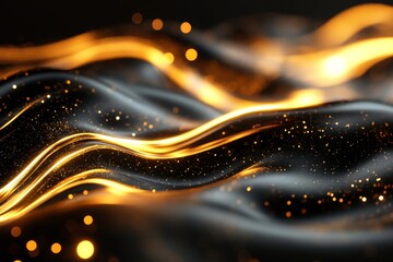Abstract gold lines, fluid design, 3d render, Generative AI