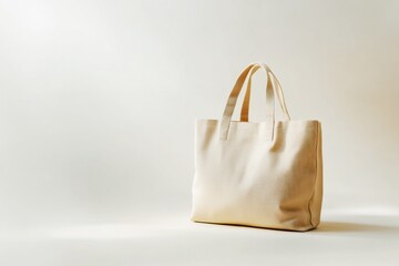 eco-friendly shopping bag mock-up with neutral light background, minimalist product photography with copy space