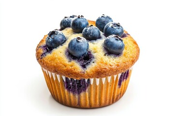 Closeup Image Of Fresh Blueberry Muffin On A White Background