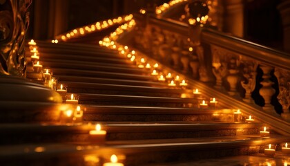 Obraz premium Elegant staircase illuminated by warm candlelight creating a magical ambiance