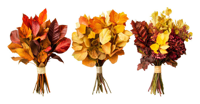PNG Colorful autumn leaf bouquets arranged for decor