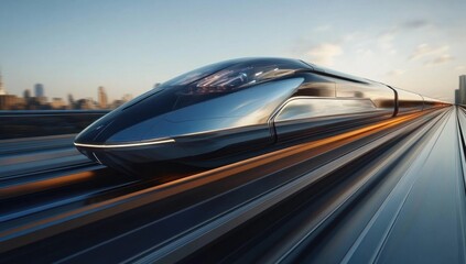 Obraz premium Futuristic High-Speed Train Zooming Through Cityscape