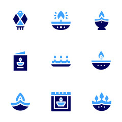 Diwali icon set. Bold style. Duotone colors. lantern, greeting card, deepavali, diwali, candle, diya, calendar
