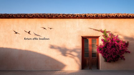 Heritage Spring Aesthetic Serene Flight Graphics on Textures - Return of the Swallows Day and Earth Day Promotions in Historic Tourism Design