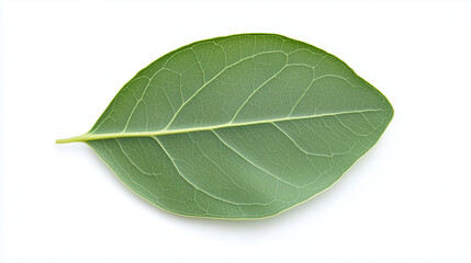 Obraz premium Single Green Leaf: A vibrant, healthy green leaf, showcasing intricate veining and smooth texture, is presented in a detailed close-up shot. Perfect for botanical studies, natural design elements.