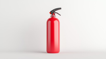 Fototapeta premium Fire Extinguisher Safety: A single, vibrant red fire extinguisher stands upright, ready for action, against a neutral backdrop.
