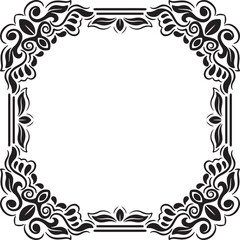 tattoo and t-shirt design black and white hand drawn rectangle twigs and leaves frame	
