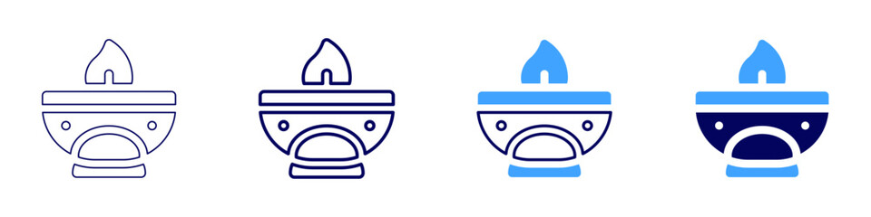 Diwali oil lamps icon in 4 different styles. Thin Line, Line, Bold, and Bold Line. Duotone style. Editable stroke